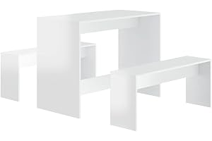 vidaXL Essgruppe 3-TLG. Sitzgruppe Esstisch Tisch Tischgruppe Bank Esszimmerbank Esszimmergruppe Esszimmergarnitur Tischset Hochglanz-Weiß Holzwerkstoff