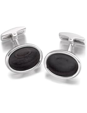 Hoxtons London Herren Sterling Silber Ebenholz Ovale Manschettenknöpfe