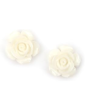 Idin Ohrclips - Weiße Rosen mit goldfarbenen Clips, inkl. Geschenkbeutel (ca. 15 mm)