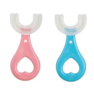 TRYSOME U Shaped Toothbrush for Kids Manual Whitening Toothbrush Silicone Brush Head for Kids Children Infant Toothbrush For 2-6 Years Mouth-Cleaning Color May Way Pack Of 2