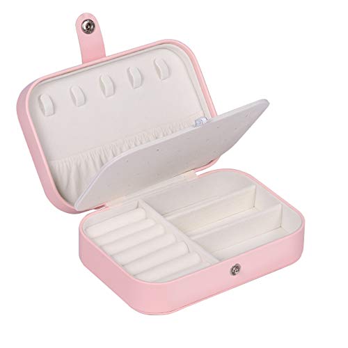 Huker Scatole Portagioie Gioielli, Portagioie da Viaggio da Donna 2 Strati Portable Gioielleria per Anelli Orecchini Collane Bracciali, 16,5 x 11,5 x 5,5 cm (Rosa)