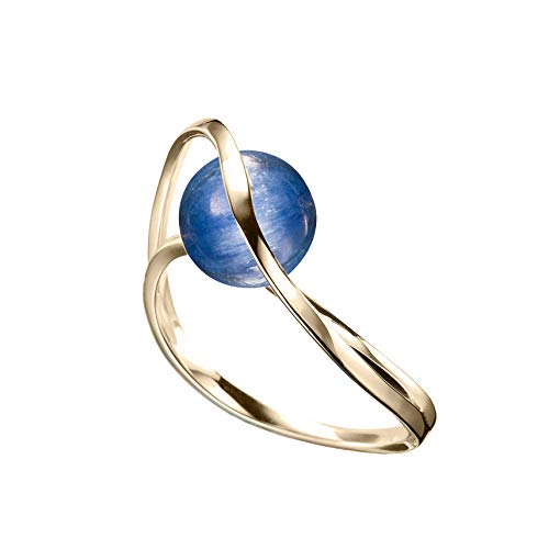 Kyanite engagement ring by Majade. Blue stone promise ring. Solitaire kyanite wedding ring. Handmade solid 14k yellow gold ring. Alternative non diamond minimalist ring. Blue crystal gemstone ring.