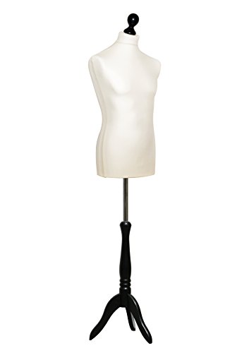 DEUBL Herren Schneiderpuppe „ERIK“ höhenverstellbar mit farbigem Holzstandfuß (Gr. 50, Bezug Hell Ecru, Fuss Schwarz), Schneiderbüste männlich mit abnehmbarem Jersey Bezug, Torso aus EPS Hartschaum - 2