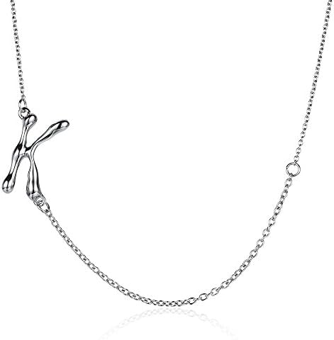KEB1 Tiny Sideways Silver Initial Necklace for Women Letters Charm Necklaces Stainless Steel Jewelry 2018 Valentines Day