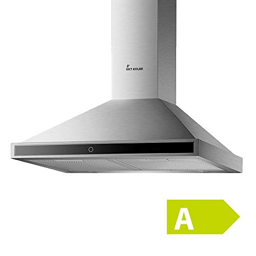 Hotte aspirante murale professionnelle décorative (60 cm, acier inoxydable, verre noir, extra silencieux, classe énergétique A, 4 niveaux, éclairage LED, écran) TRITON604ED - KKT KOLBE