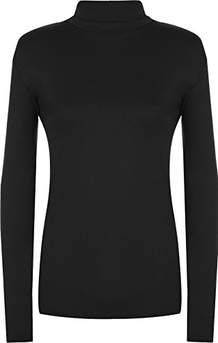 WearAll - Mujeres Tallas Grandes Manga Larga Stretch Polo Cuello Bodycon Top - Negro - 52-54