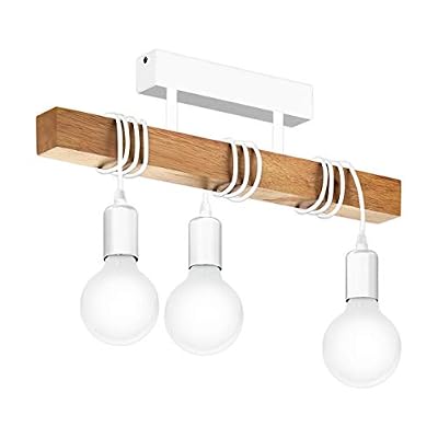 Eglo TOWNSHEND Plafonnier Parent, Acier Bois, Weiß 60W 240V