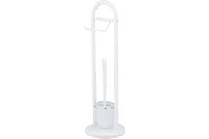 WENKO Set da toilette autoportante Siena, supporto per carta igienica e scopino, porta carta igienica, portarotolo incluso scopino, acciaio Ø 19x63cm, bianco
