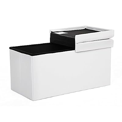 SONGMICS Coffre de rangement Couvercle pliable par 2 côtés Banc de rangement Charge admissible 300 kg blanc 76 x 38 x 38 cm LSF45WT