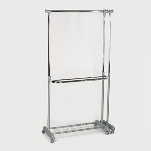 Oramics ausziehbarer und höhenverstellbarer Teleskop Garderobenständer mit Rollen und Schuhablage - 7