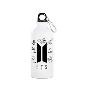 Mug Morning BTS Merch | BTS Products for Girls | BTS Accessoriesl | BTS Signature Circled Around Black Logo, Aluminium, 600 ml (Bottle), Pack of 1
