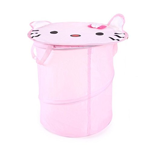 ALLTOP Foldable Cartoon Pop up Laundry Toy Bin Storage Hamper Box Foldable Basket for Kids (Both Girls and Boys), Pink