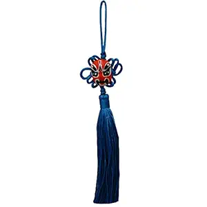 Divya Mantra Car Decoration Rear View Mirror Hanging Accessories Tassel Chinese Knot with Evil Eye Amulet Protection Mask - Blue