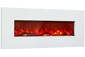 KLARSTEIN Lausanne Long - Cheminée électrique chauffante, Cheminee electrique effet flamme, 1600W, Puissance 2 niveaux, Verre trempé, Luminosité réglable, Télécommande, Montage Mural - Blanc