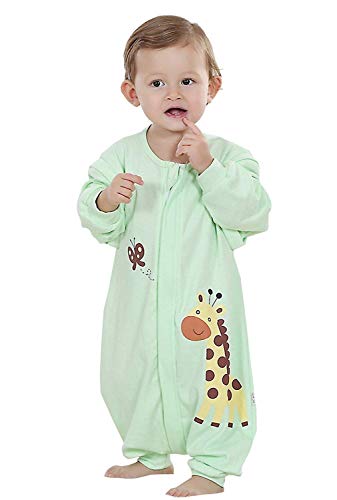 Preisvergleich Produktbild Baby ganzjahres Schlafsack mit Beinen,abnembar Langarm,Unisex Kleine Kinder Sommerschlafsack,Baby Strampler Schlafanzug Baumwolle (Gruen, Etikett90 / Koerpergroesse 95-105cm)