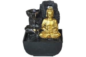 Creative Touch Mini Majestic Golden Buddha Indoor Water Fountain with LED Light | Size 13.3 * 13.3 * 18 Cm | USB & 3 Pin UK Plug Included |