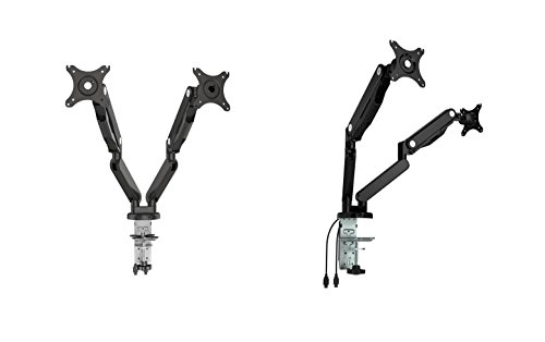 ERGONEER Full-Motion-Gasfeder Dual-LCD-Arm Stativhalterung Passend für 10 "-30" Double Computer-Monitore - Einstellbare Drehtischmontage Schwingen Twin Monitor-Arme w / Audio MIC USB-Anschlüsse