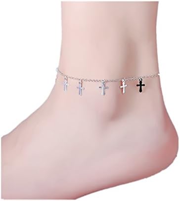 Boowhol Pretty Fashion Beach Dating Summer Silver Noble White Copper Plating Silver10" to 13" inch Anklet Bracelet Sandal Beach Foot Jewelry (cross)