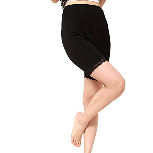 Liang Rou Maternity Ultra Thin Stretch Short Leggings Lace Trim Black