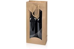weinkarton24 10 x Weintragetasche, Weinverpackung, Flaschentasche Kraftpapier Natur (2 Flaschen)