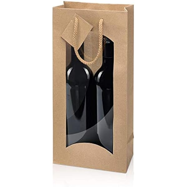 SEUNMUK Lot De 30 Sacs à Bouteilles De Vin Blanc De 35,8 X 10,9 X 8,9 Cm, 250 G/m², Sacs Cadeaux En Papier épais Avec Poignées, Sacs En Papier élégants Pour Fête