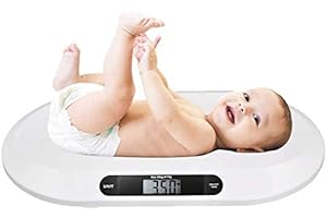 Bakaji Balance électronique pour bébé avec écran numérique LCD, pesée bébé 20 kg/44 kg, arrêt automatique et tare Blanc