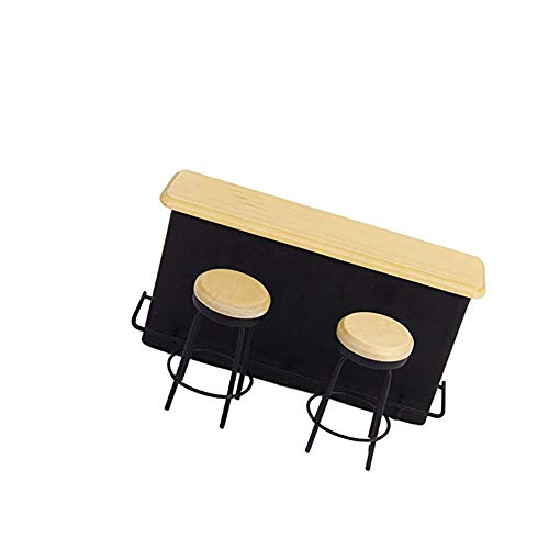 1/12 Casa de mu?ecas en Miniatura Barra de Muebles con la Tabla 2 sillas mu?eca Muebles Negro 1 Set