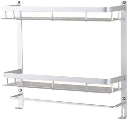 Aluminum 2 Tier Wall Mounting Rack Bathroom Rack with Hooks
