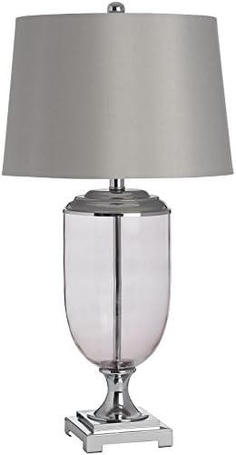 52cm Elegant Retro Modern Glass &amp; Nickel Table Bedside Buffet Lamp Light w Grey Shade