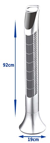 Hyundai HY-303 Turmventilator | Tower-Ventilator | Standventilator | Säulenventilator | Luftkühler | Windmaschine | 75°Rotation | 3 Stufen | Timer | Fernbedienung | Nacht Modus (Silber) - 3