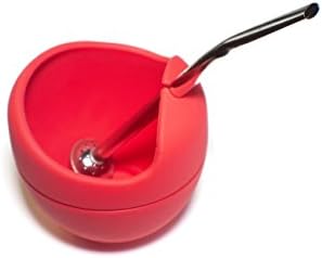 Loose Leaf Tea Cup / Yerba Mate Gourd and Bombilla Set Including Straw (Red)