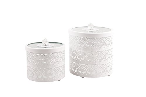 Metalldose LACE weiß 2tlg. Set Dose Ornament mit Spitze (groß+klein) Dosenset