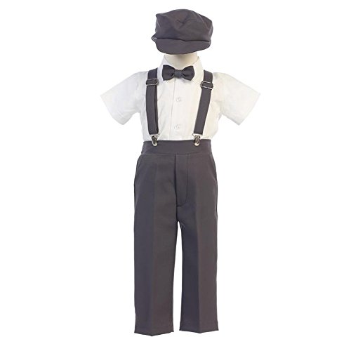 Lito Little Boys Charcoal Suspender Pants Hat Outfit Set 5