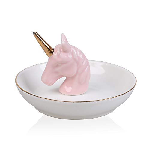 CROWNSTARQI - Portagioie in Ceramica a Forma di Unicorno, per Anelli, Orecchini, collane, ECC. e Ceramica, Colore: Rosa, cod. Unicorn Jewelry Tray Pink