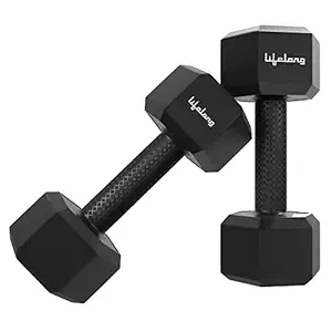 Lifelong PVC Hex Dumbbells Pack of 2 (2kg-10kg) for Home Gym Equipment Fitness Barbell|Gym Exercise|Home Workout, Gym Dumbbells|Dumbbells Weights for Men & Women (6 Months Warranty)