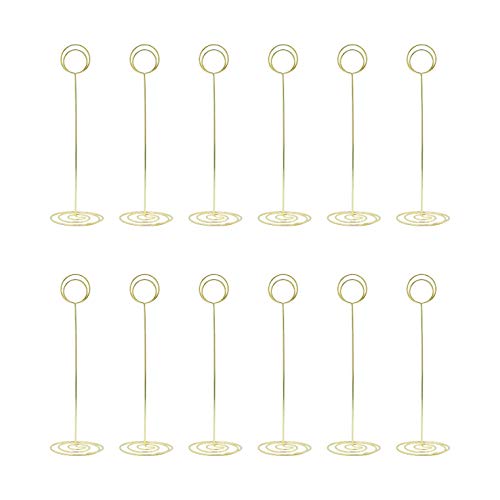 12 soportes para números de mesa de 8.66 pulgadas, soporte para tarjetas de mesa, soporte de fotos, clips para fotos, notas, notas, fotos, color dorado