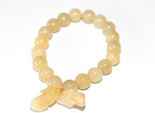 Chinese Feng Shui Spiritual Yellow Jade Bead Stretch Bracelet With Double Turtle Pendant For Good Luck, Prosperity And Happiness