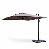 Alice's Garden Parasol déporté carré 3 x 3m Haut de Gamme - Falgos - Taupe - Parasol excentré inclinable, Rabattable et Rotatif à 360°.