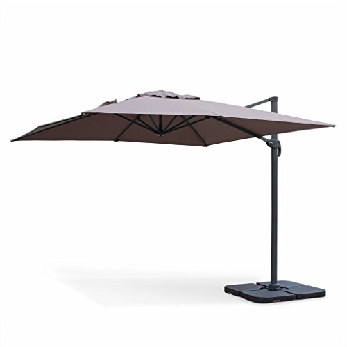 Alice's Garden Parasol déporté carré 3 x 3m Haut de Gamme - Falgos - Taupe - Parasol excentré inclinable, Rabattable et Rotatif à 360°.