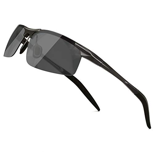 SUNGAIT Clásico Gafas de sol Hombre Polarizadas Retro Unisex 400 UV Negro/gris 8177