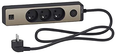 Schneider Electric SC5ST933U1BB Rallonge multiprises 3 Prises 2P+T Anthracite Finition Bronze brossé 2 USB 1,5m, Aluminium