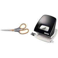 Amazon Basics Schere mit weichem Griff, 20 cm, Titan-Scherenblätter, 1 Stück & Leitz Locher, 25 Blatt, Anschlagschiene…