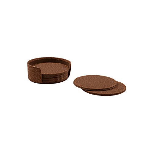 Lucrin – Set von 6 Untersetzern – Cognac – Leder genarbt - 2