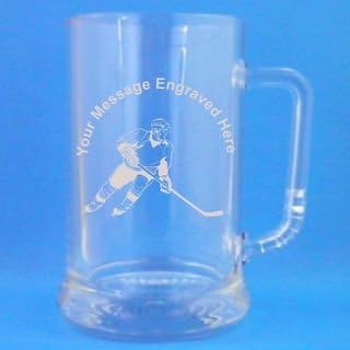 1 Pint Glass Tankard With Ice Hockey Player Design and Engraving - Gift Box Included
