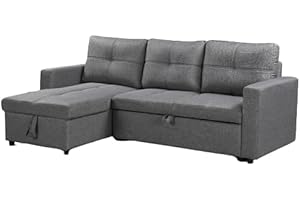 IBERA HOME Sofá Cama Chaise Longue PAU, 215x135cm - Diseño Moderno, Almacenamiento (Gris Claro)