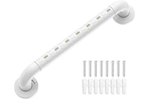 MODUNFUL Maniglione Bagno Disabili - con Maniglia Doccia Anziani Antiscivolo, Cerchi Luminosi e Flangia di Copertura, Tubo in Acciaio Inox da 48 CM