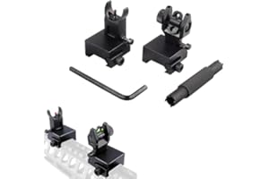 ProWildGear Flip-up Collapsible Front and Rear Fibre-Optic Iron Sights with Adjustment Tool for 21mm Picatinny Rails for Rifle Scope Tactical