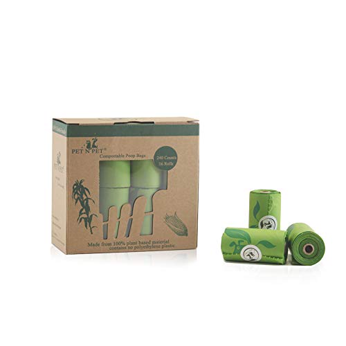 PET N PET 240 conta certificata biodegradabile cane sacchetti di rifiuti compostabili Poop borse Pet Clean Up Bags verde eco-friendly, certificata da noi Bpi e EUR Vincotte. meet ASTM D6400, EN13432