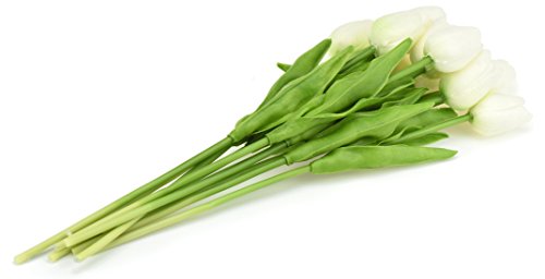 10 Stück Tulpen Gefühlsecht (Real Touch) Künstliche Blumen-Bouquet Dekoration, ideal für die Hochzeit, Braut, Party, Zuhause, Büro Dekor DIY (Weiß) - 4