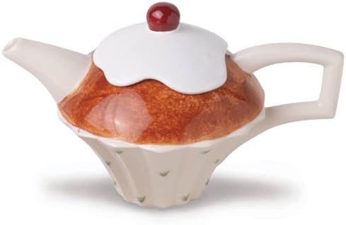 The Teapottery 1-Piece One Cup Ceramic Cake Teapot, Brown/ White